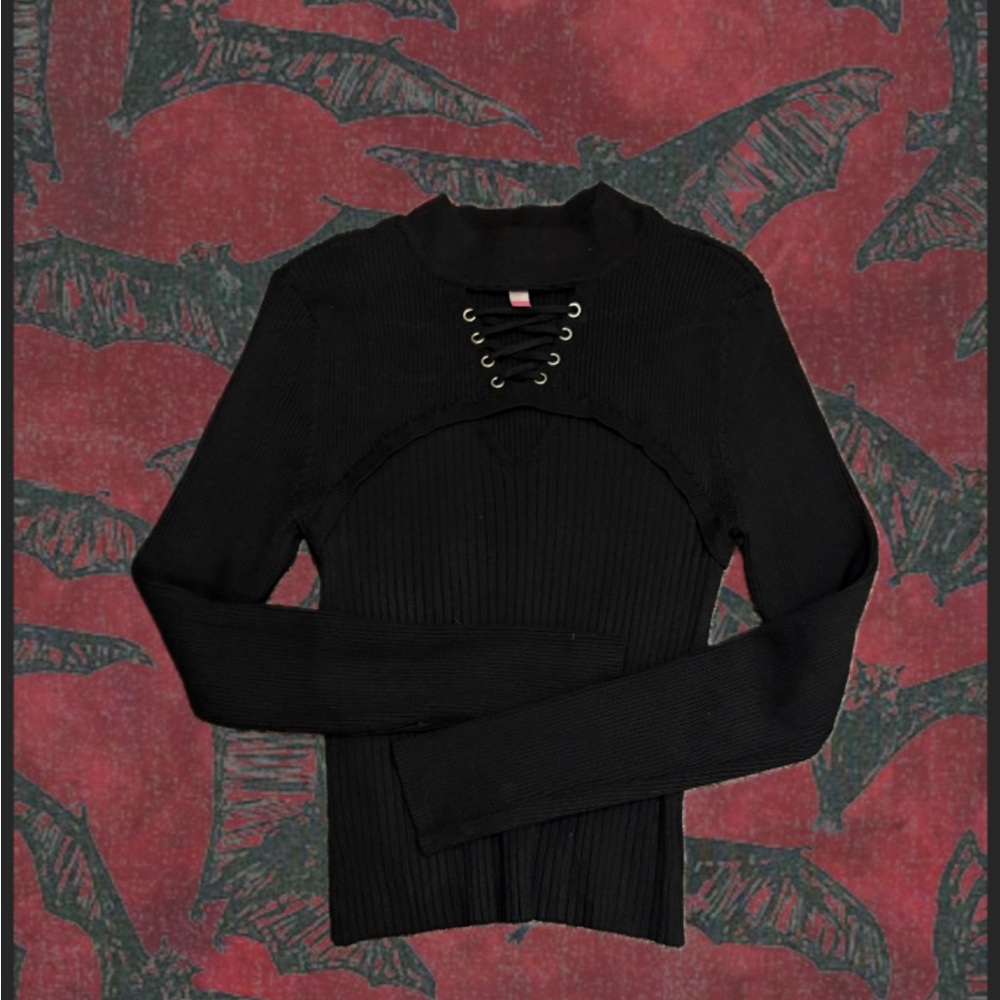 Elegant Black Lace-Up Women's Long Sleeve Top